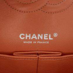 Pre Owned Chanel Orange Medium Classic Caviar Double Flap
