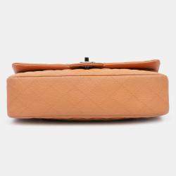 Pre Owned Chanel Orange Medium Classic Caviar Double Flap