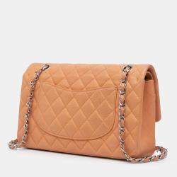 Pre Owned Chanel Orange Medium Classic Caviar Double Flap