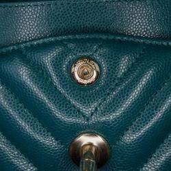 Pre Owned Chanel Blue Small Classic Chevron Caviar Double Flap