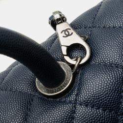 Pre Owned Chanel Navy Blue Large Caviar Coco Top Handle Bag