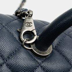 Pre Owned Chanel Navy Blue Large Caviar Coco Top Handle Bag