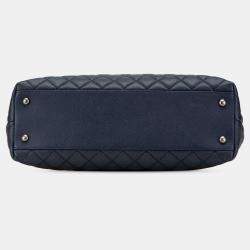 Pre Owned Chanel Navy Blue Large Caviar Coco Top Handle Bag