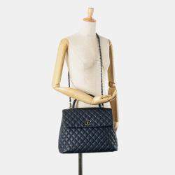 Pre Owned Chanel Navy Blue Large Caviar Coco Top Handle Bag
