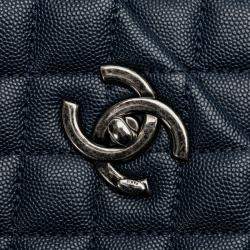 Pre Owned Chanel Navy Blue Large Caviar Coco Top Handle Bag
