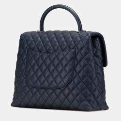 Pre Owned Chanel Navy Blue Large Caviar Coco Top Handle Bag