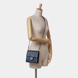 Pre Owned Chanel Navy Blue Small Lambskin Chic Pearls Flap