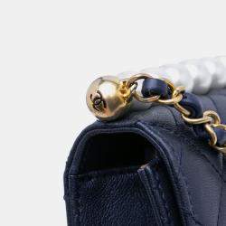 Pre Owned Chanel Navy Blue Small Lambskin Chic Pearls Flap