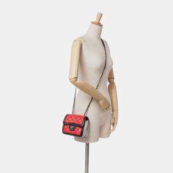 Pre Owned Chanel Black Red Mini Square Lambskin Graphic Flap Crossbody