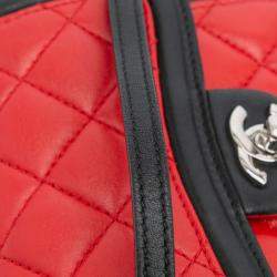 Pre Owned Chanel Black Red Mini Square Lambskin Graphic Flap Crossbody