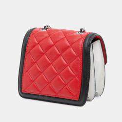 Pre Owned Chanel Black Red Mini Square Lambskin Graphic Flap Crossbody
