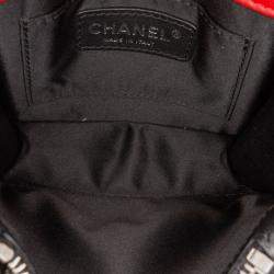 Pre Owned Chanel Black Red Mini Square Lambskin Graphic Flap Crossbody