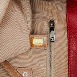 Pre Owned Chanel Red Quilted Caviar Expandable Zip Tote