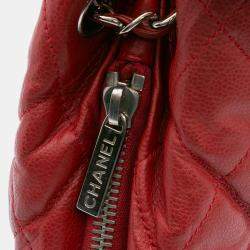 Pre Owned Chanel Red Quilted Caviar Expandable Zip Tote