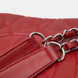 Pre Owned Chanel Red Quilted Caviar Expandable Zip Tote
