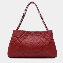 Pre Owned Chanel Red Quilted Caviar Expandable Zip Tote