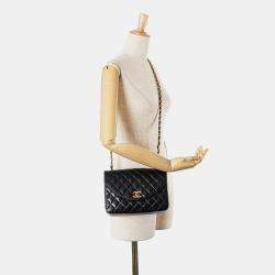 Pre Owned Chanel Navy Blue CC Quilted Lambskin Round Flap