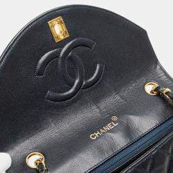 Pre Owned Chanel Navy Blue CC Quilted Lambskin Round Flap