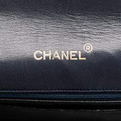 Pre Owned Chanel Navy Blue CC Quilted Lambskin Round Flap