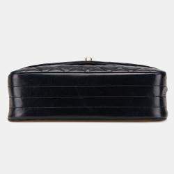Pre Owned Chanel Navy Blue CC Quilted Lambskin Round Flap