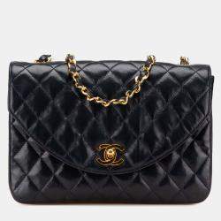 Pre Owned Chanel Navy Blue CC Quilted Lambskin Round Flap