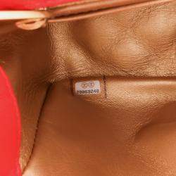 Pre Owned Chanel Red Mini Square Classic Lambskin Pearl Crush Single Flap