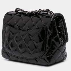Pre Owned Chanel Black Mini Square Classic Patent Single Flap