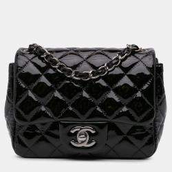 Pre Owned Chanel Black Mini Square Classic Patent Single Flap