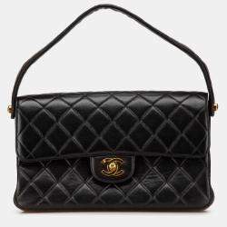 Pre Owned Chanel Black Quilted Lambskin Double Sided Flap