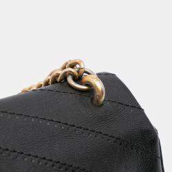 Pre Owned Chanel Black CC Chevron Lambskin Round Flap Satchel