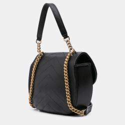 Pre Owned Chanel Black CC Chevron Lambskin Round Flap Satchel