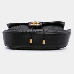 Pre Owned Chanel Black CC Chevron Lambskin Round Flap Satchel