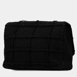 Pre Owned Chanel Black Jumbo Reissue 2.55 Choco Bar Wool Felt Identification Flap