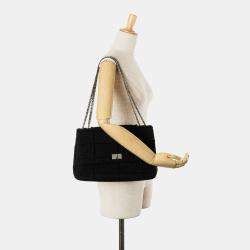Pre Owned Chanel Black Jumbo Reissue 2.55 Choco Bar Wool Felt Identification Flap