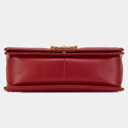 Pre Owned Chanel Red Old Medium Quilted Lambskin Boy Flap