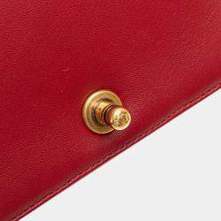 Pre Owned Chanel Red Old Medium Quilted Lambskin Boy Flap