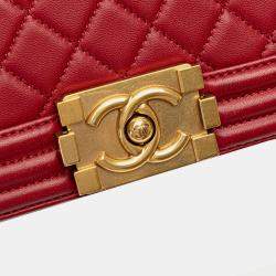 Pre Owned Chanel Red Old Medium Quilted Lambskin Boy Flap