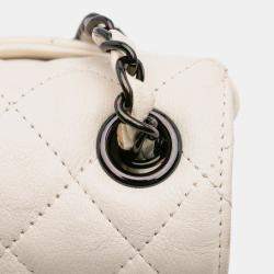 Pre Owned Chanel White Mini Square Classic Crumpled Calfskin Single Flap