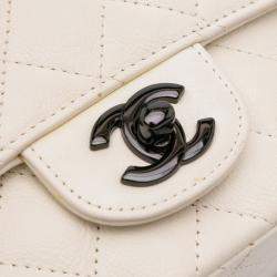 Pre Owned Chanel White Mini Square Classic Crumpled Calfskin Single Flap
