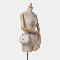 Pre Owned Chanel White Mini Square Classic Crumpled Calfskin Single Flap