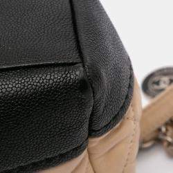 Pre Owned Chanel Beige/Black CC Bicolor Quilted Calfskin and Caviar Single Flap