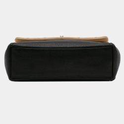 Pre Owned Chanel Beige/Black CC Bicolor Quilted Calfskin and Caviar Single Flap