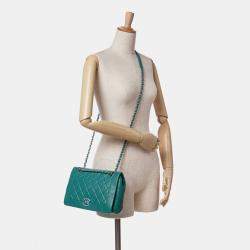 Pre Owned Chanel Blue Medium Crumpled Calfskin Bi Vintage Full Flap