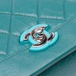 Pre Owned Chanel Blue Medium Crumpled Calfskin Bi Vintage Full Flap