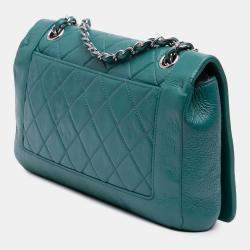 Pre Owned Chanel Blue Medium Crumpled Calfskin Bi Vintage Full Flap