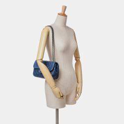 Pre Owned Chanel Navy Blue Small Quilted Lambskin Beaded Single Flap