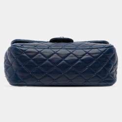 Pre Owned Chanel Navy Blue Small Quilted Lambskin Beaded Single Flap