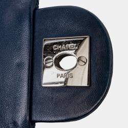 Pre Owned Chanel Navy Blue Small Quilted Lambskin Beaded Single Flap