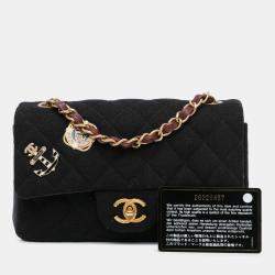 Pre Owned Chanel Black Paris Hamburg Mini Rectangular Classic Wool Coco Sailor Charms Double Flap