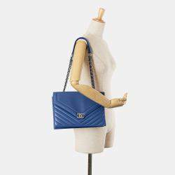 Pre Owned Chanel Blue Chevron Calfskin Coco Envelope Shoulder Bag